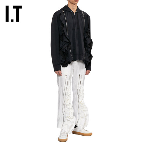 IT CDG COMME des GARCONS HOMME PLUS男装荷叶边饰拉链连帽卫衣 - 图3