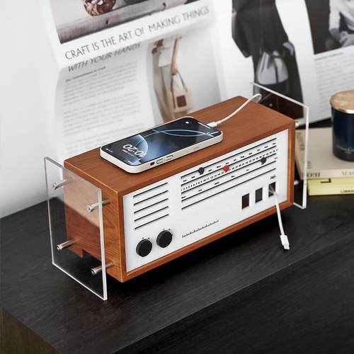 覆古实木压克力数据线 线延长线 线收纳盒桌面插排防尘装饰盒电线 - 图0