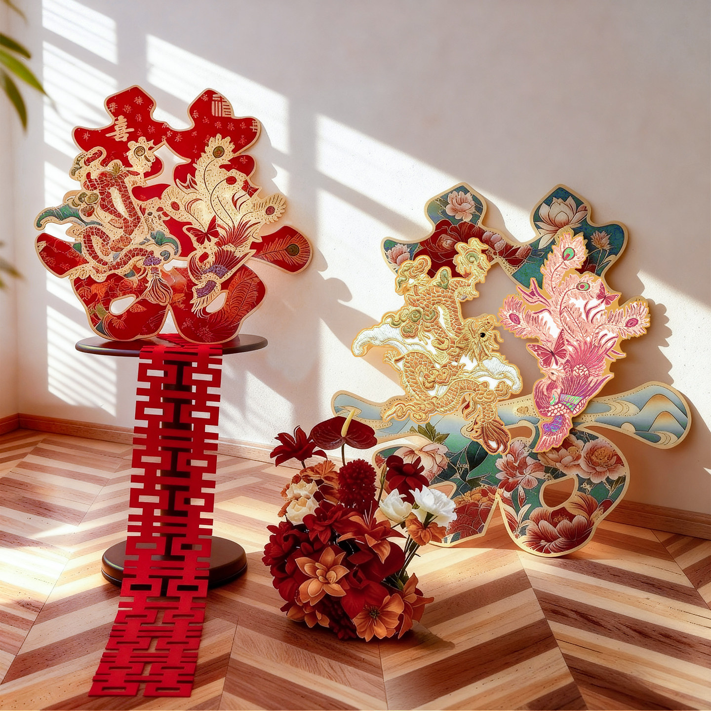 结婚婚房卧室背景墙氛围装饰立体龙凤喜字kt板高级感床头摆件布置,淘宝优惠券,粉丝福利购,淘宝优惠卷