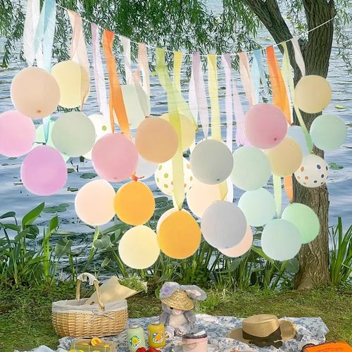 户外草地彩色马卡龙气球生日装饰儿童场景多巴胺派对拍照道具布置 - 图1