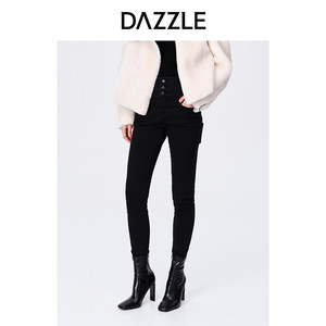 DAZZLE地素奥莱秋通勤黑色百搭显瘦修身小脚弹力铅笔牛仔裤女