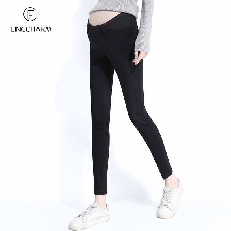 孕妇黑色秋冬外穿休闲加绒牛仔裤 茵魅孕妇铅笔裤