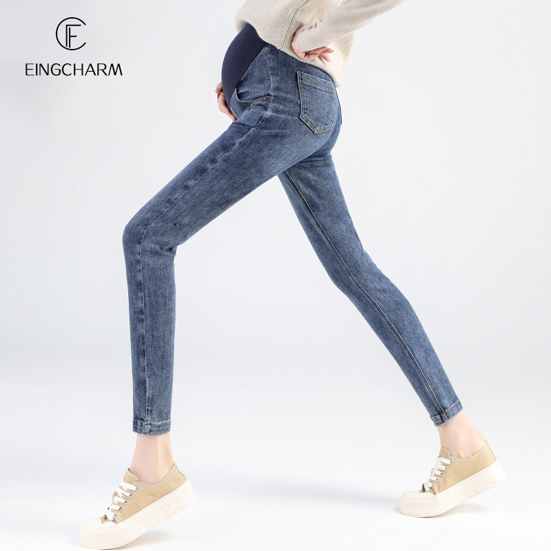 孕妇外穿秋冬加绒显瘦九分牛仔裤 茵魅孕妇铅笔裤