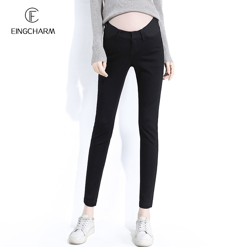 孕妇黑色秋冬外穿休闲加绒牛仔裤 茵魅孕妇铅笔裤
