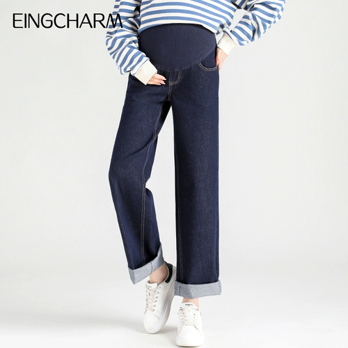 Джинсовые весенние штаны для беременных, подходит для подростков, большой размер, свободный прямой крой