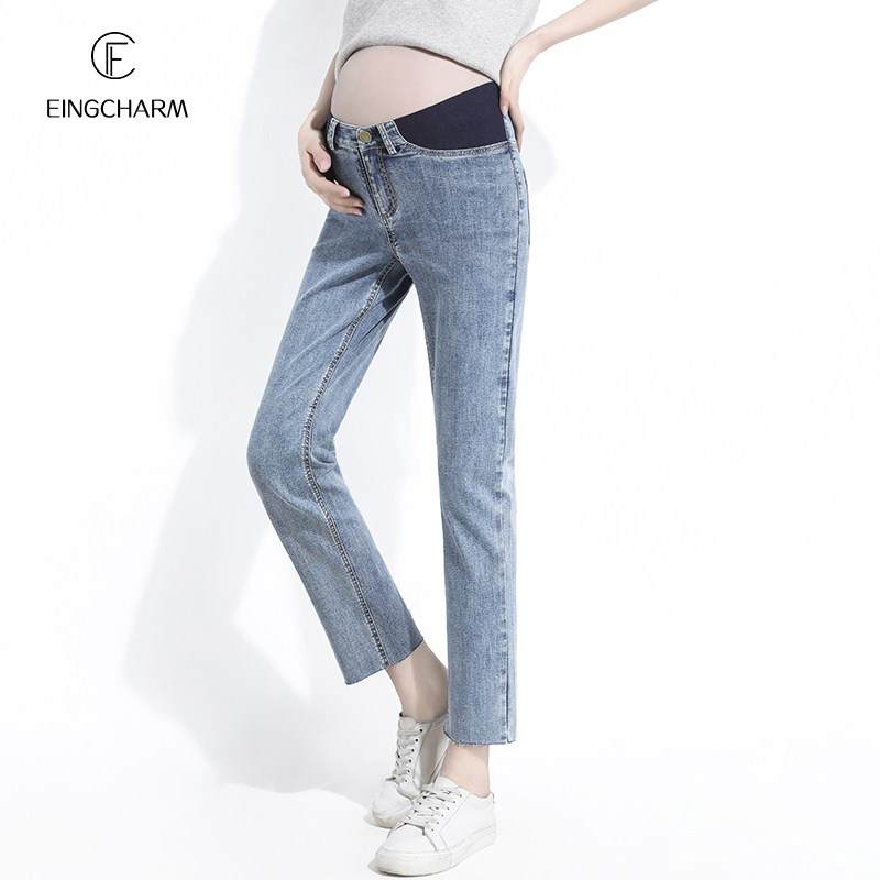 孕妇春秋季潮妈外穿宽松直筒牛仔裤 茵魅孕妇直筒裤