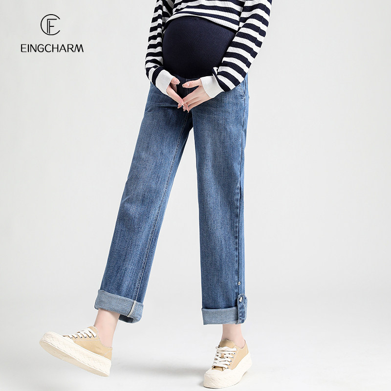 孕妇牛仔春秋季外穿潮妈宽松直筒裤 茵魅孕妇直筒裤