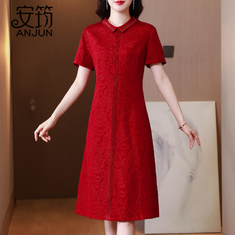 重磅真丝连衣裙女2023新款气质妈妈连衣裙喜婆婆婚宴装桑蚕丝裙子