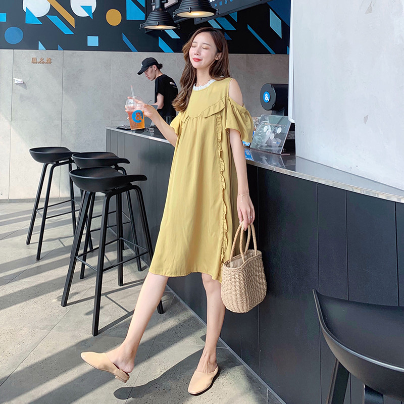 孕妇装2020夏季新款韩版露肩连衣裙 拾隐连衣裙