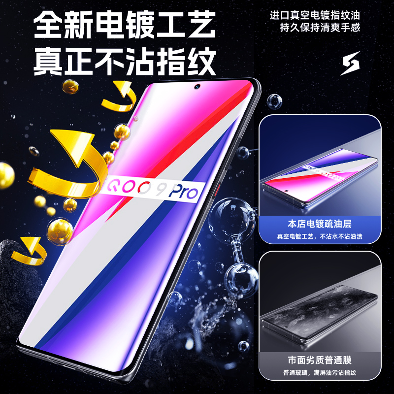 适用iqoo9pro钢化膜5G护眼抗蓝光vivoiqoo9pro手机膜全屏覆盖iq9pro贴膜神器曲面高清玻璃iq00水凝膜防摔保护 - 图2