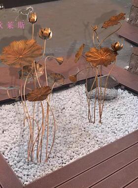 不锈钢荷花金属雕塑摆设庭院水景落地摆件酒店水池铁艺荷叶装饰品