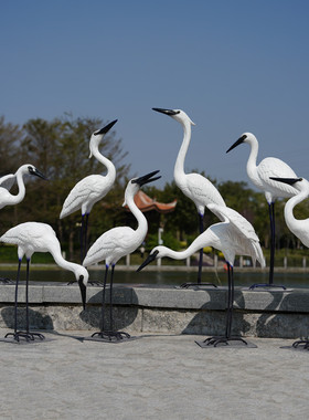 户外可发光白鹭雕塑玻璃钢园林水景装饰美陈庭院草坪仿真鸟类摆件