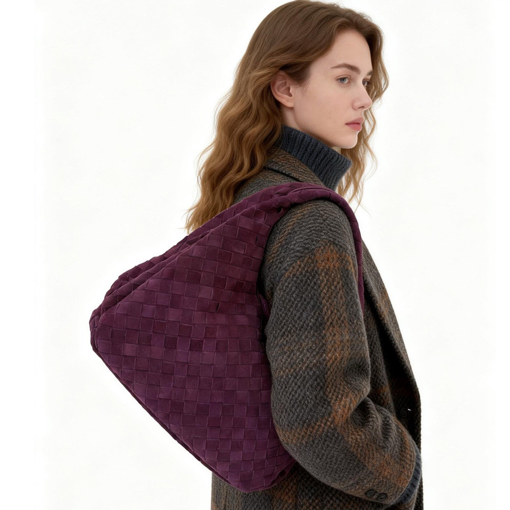 B家手工山羊绒编织真皮女包单肩Campana肩背包麂皮托特包腋下大包,淘宝优惠券,粉丝福利购,淘宝优惠卷