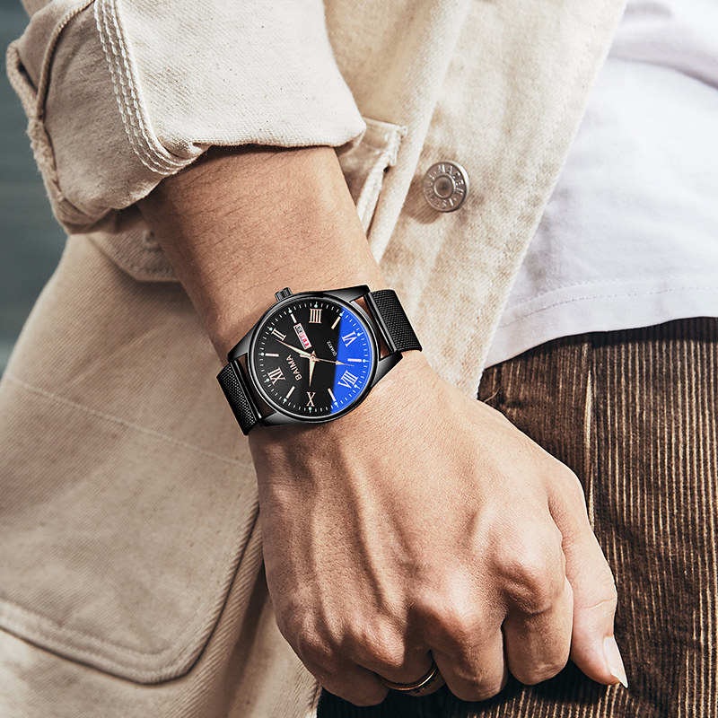 初中学生潮流超薄电子高中黑机械表 tirense国产腕表