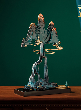 黄铜禅意高山流水铜工艺品摆件