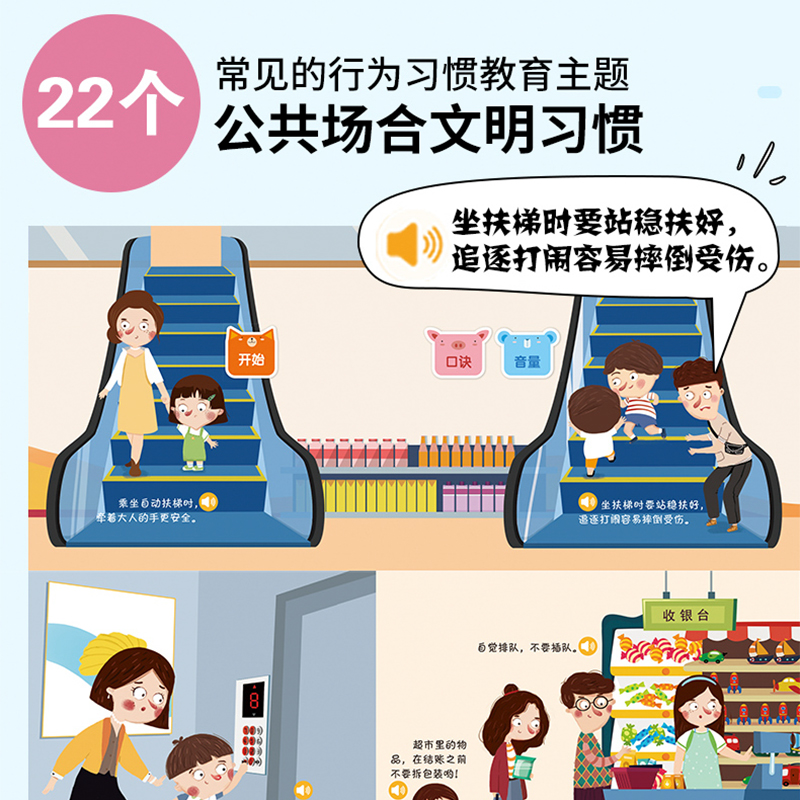 会说话的点读发声书 幼儿行为习惯点读书 养成绘本 0-3-6岁宝宝手指点读发声书婴幼儿启蒙认知早教书本充电撕不烂书籍儿童读物有声