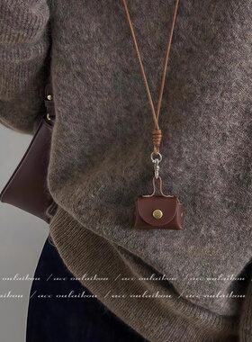 复古棕色零钱包项链长款挂脖2025新款配饰时尚秋冬毛衣链百搭颈链