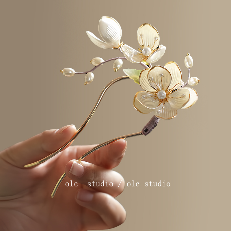 琼花逸雅情!新中式玉兰花u型发簪女2025新款高端发夹旅行发卡女 - 图1