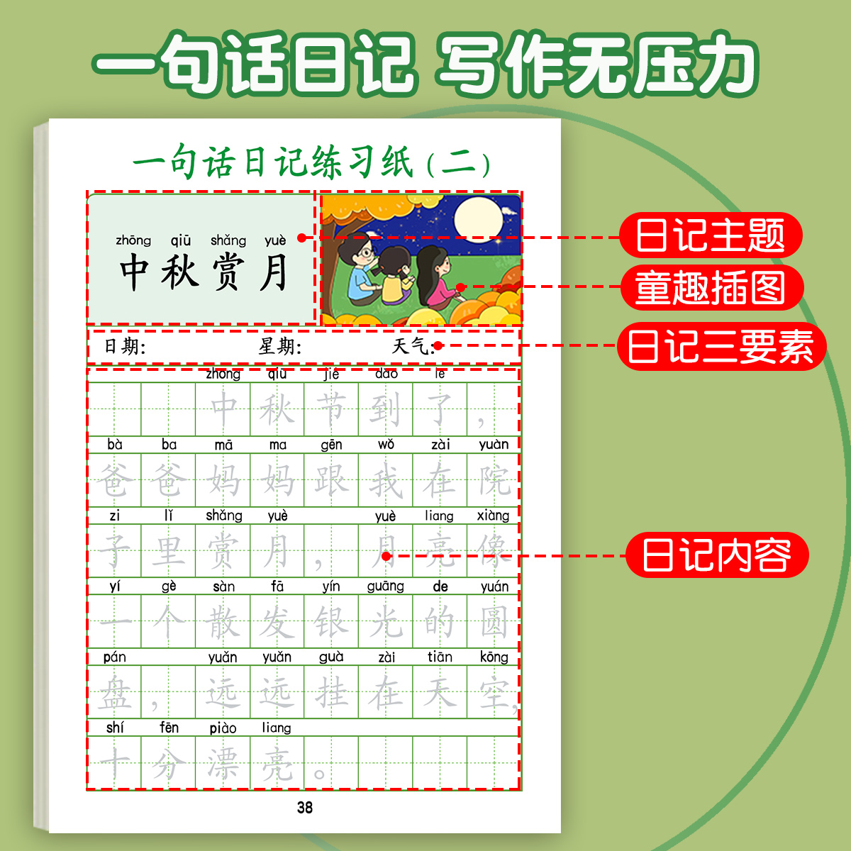 一句话日记练字帖一年级练字小学生专用二三年级字帖看图写话每日一练语文上下册幼儿园幼小衔接硬笔书法练字本练习写字儿童楷书 - 图1