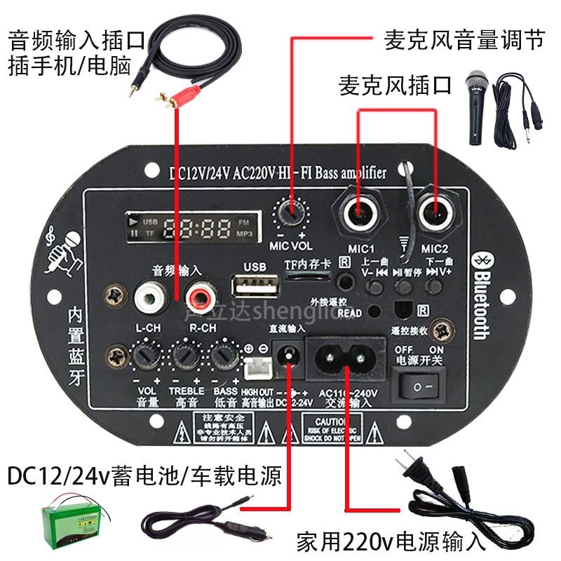 大功率车载低音炮功放板蓝牙音箱主板12V24V220V带话筒扩音功放器-图2