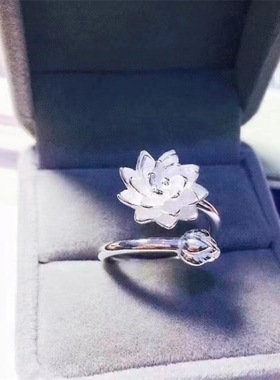 990足银旋转莲花戒指时来运转