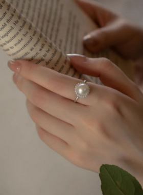 2024新款珍珠戒指轻奢太阳花