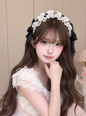 黑白猫耳发带lalita猫娘兽耳发夹可爱猫耳朵洛丽塔女仆头饰发饰