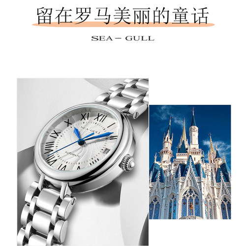 正品海鸥手表女士时尚贝母间金镂空自动机械表女表潮流716.417L - 图2