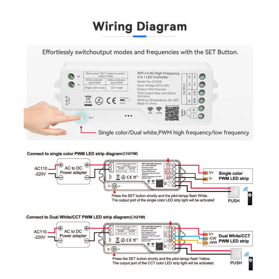 LED Controller Intelligent High Frequency WIFI Tuya Mobile APP Monochrome Colorful RGBW Lamp Strip Voice Dimmer