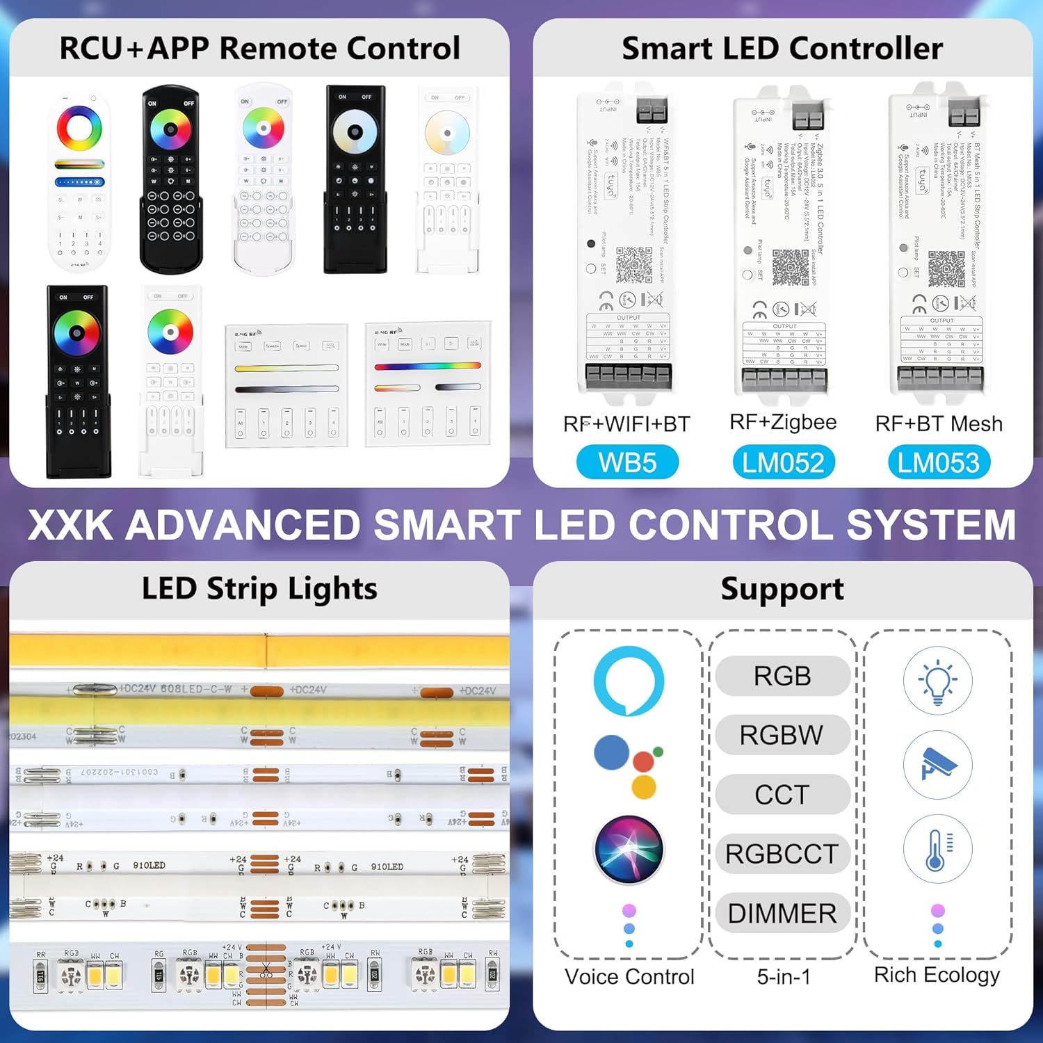 LED Controller Intelligent High Frequency WIFI Tuya Mobile APP Monochrome Colorful RGBW Lamp Strip Voice Dimmer