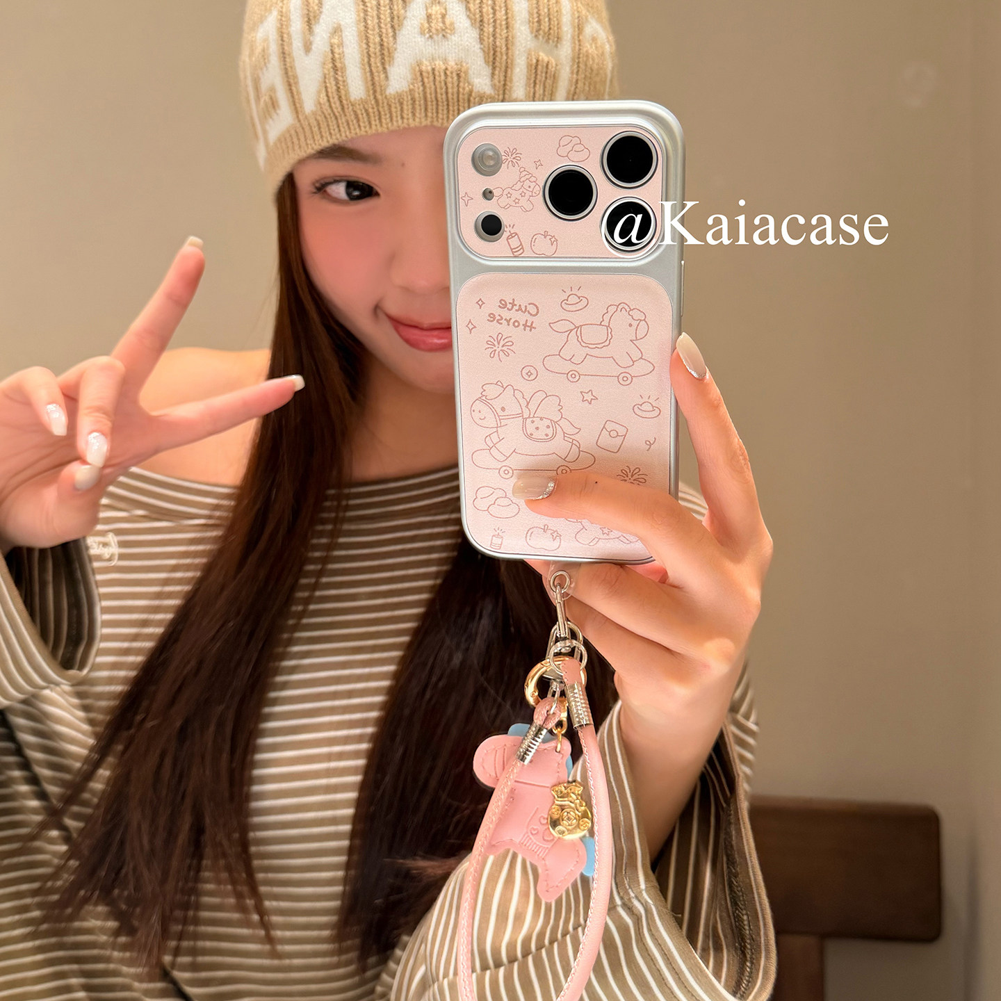 kaia 韩风ins粉色简约线条小马适用苹果17promax手机壳iphone16pro新款17女14pro带挂绳15pro全包防摔手机套,淘宝优惠券,粉丝福利购,淘宝优惠卷