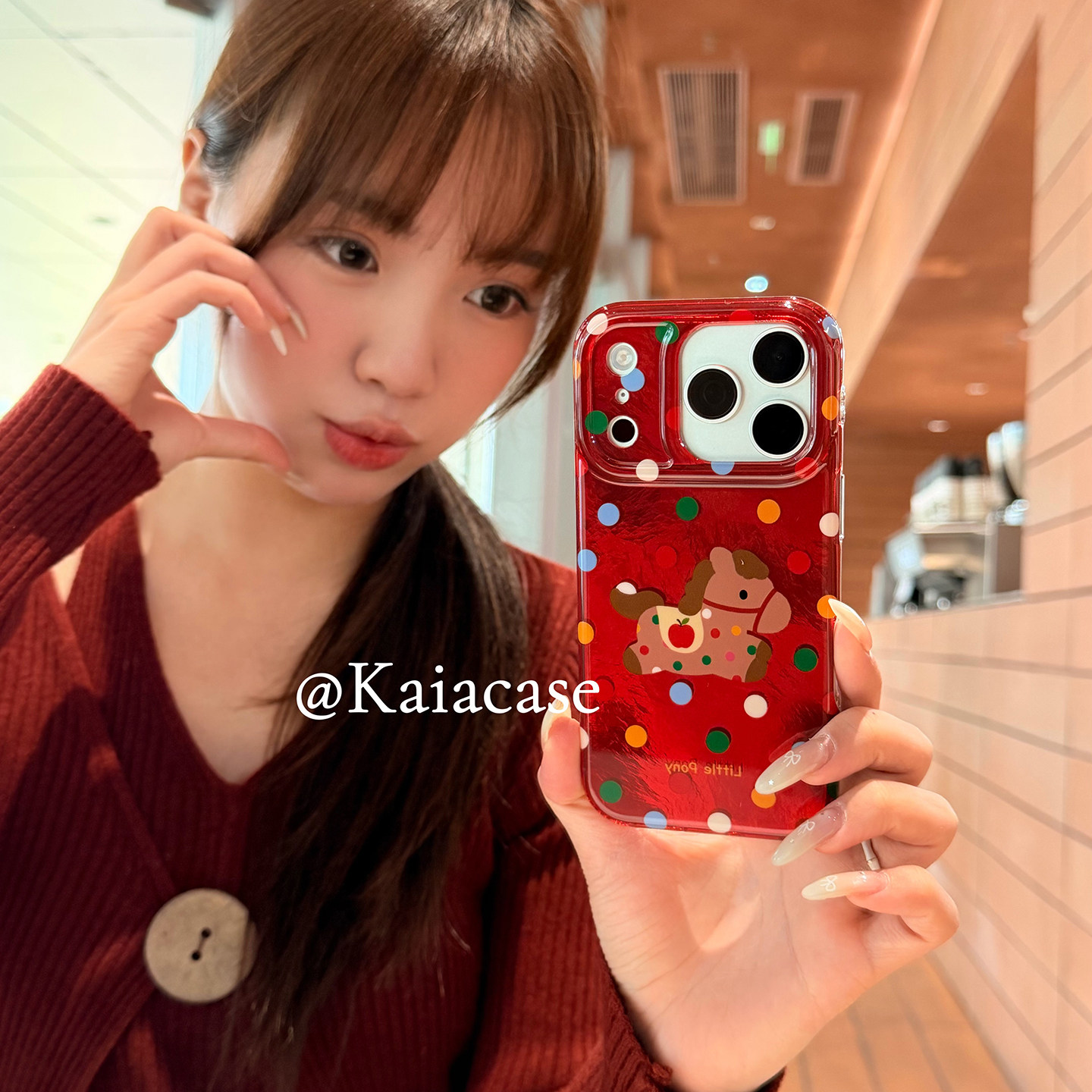 kaia 新年红可爱彩色波点卡通小马适用苹果17promax手机壳iphone16pro新款13女14pro创意15pro双层防摔手机套,淘宝优惠券,粉丝福利购,淘宝优惠卷