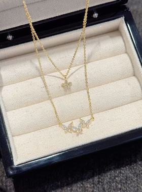 蝴蝶花朵双层超闪锆石项链轻奢高级感百搭锁骨链精致气质时尚项链