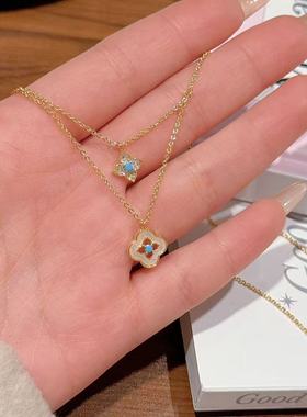叠戴四叶草锆石项链高级感轻奢气质精致简约百搭时尚设计感锁骨链