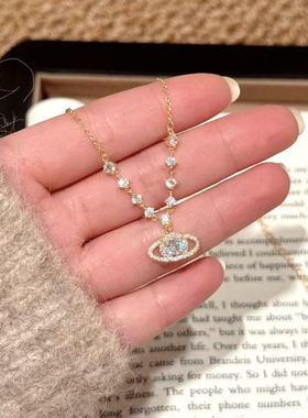 西太后项链轻奢高级感天然锆石锁骨链女小众百搭精致超闪土星项链