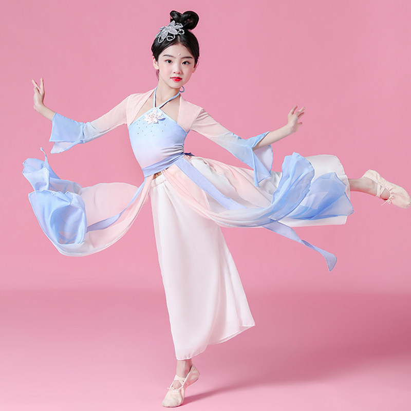 儿童古典舞演出服飘逸练功服身韵少儿中国风扇子舞古风女童舞蹈服,淘宝优惠券,粉丝福利购,淘宝优惠卷