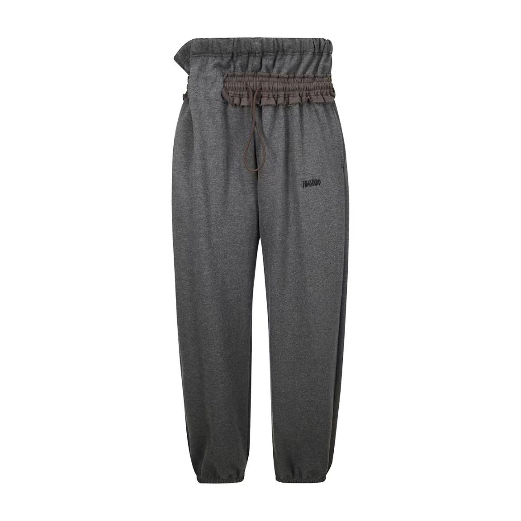 小众Magliano深灰色棕色双腰撞色抽绳卫裤解构阔腿宽松加绒运动裤 - 图3