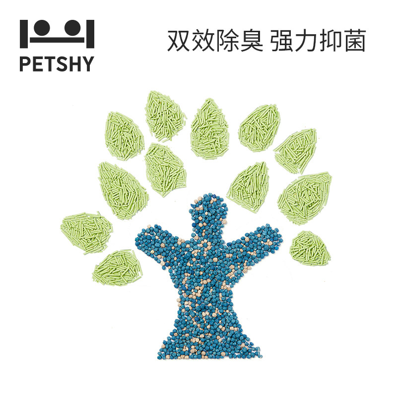 PETSHY百宠千爱 巨人猫砂绿茶混合猫砂豆腐除臭砂低尘2.7kg*3包