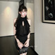Juanjuanyee Xianshen ເລັກນ້ອຍເບິ່ງຜ່ານ 100 rayon ruffled halterneck chiffon ເສື້ອຢືດສ່ວນເທິງຂອງແມ່ຍິງ slimming
