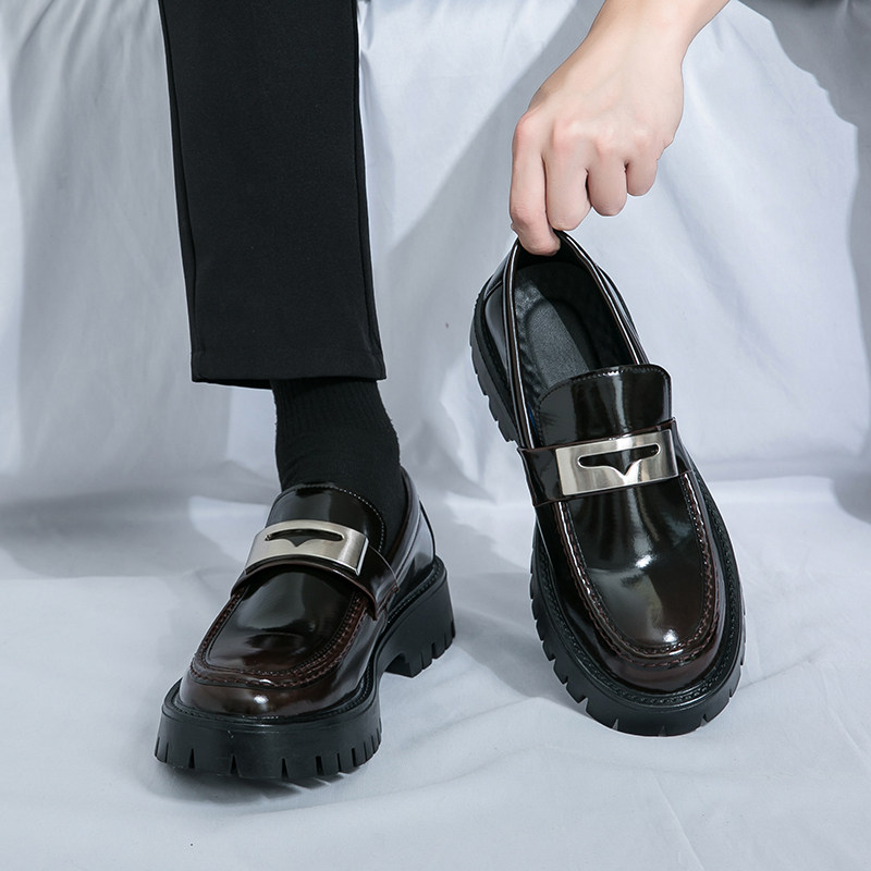 大头皮鞋男士夏季懒人豆豆鞋英伦风厚底增高8cm套脚休闲乐福鞋男,淘宝优惠券,粉丝福利购,淘宝优惠卷