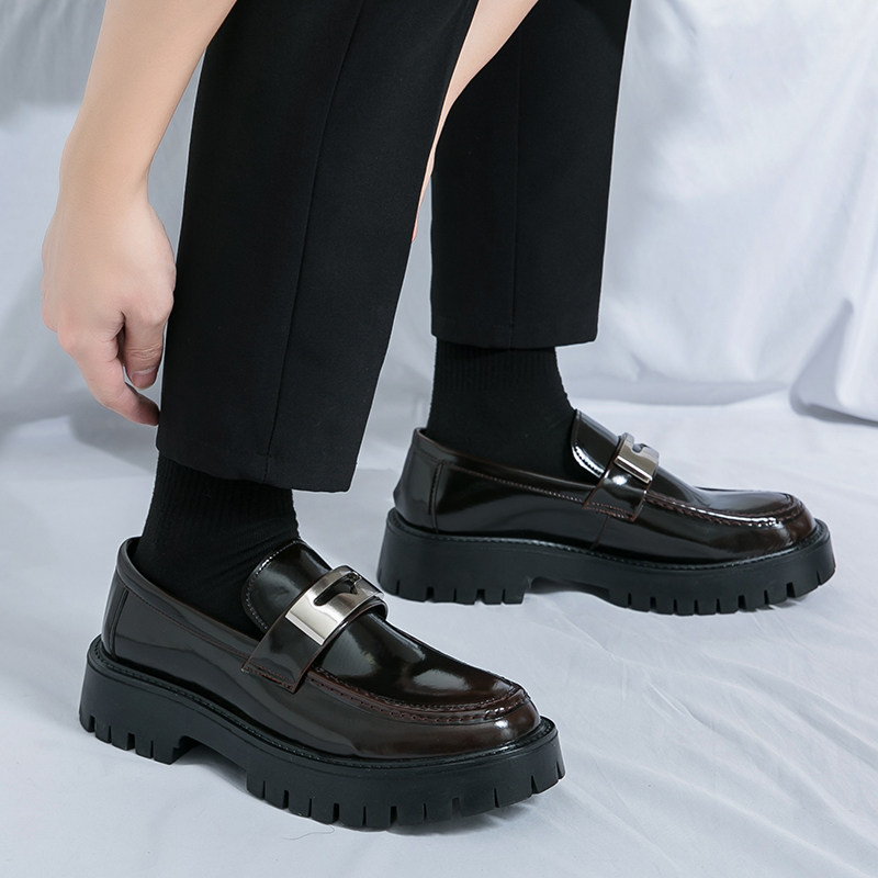 大头皮鞋男士夏季懒人豆豆鞋英伦风厚底增高8cm套脚休闲乐福鞋男,淘宝优惠券,粉丝福利购,淘宝优惠卷