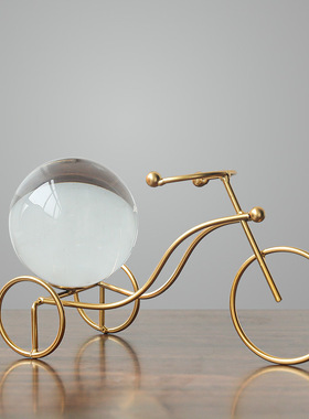 新中式简约金属工艺三轮车水晶球摆件乔迁居家装饰卧室客厅玄关办