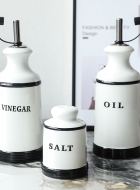 欧式简约厨房陶瓷油瓶四件套摆件醋瓶油壶椒盐罐胡椒粉瓶家用装饰