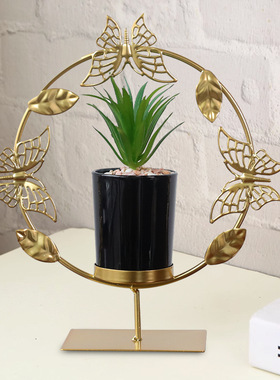 北欧ins风铁艺工艺几何仿真盆栽摆件客厅桌面装饰品可爱假绿植