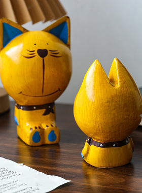 北欧简约可爱黄色加菲猫摆件电视柜玄关桌面酒柜家居客厅房间装饰