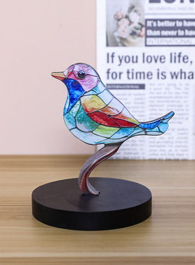 跨境新款小鸟摆件家居办公桌面装饰摆件百花小鸟挂件木质工艺品