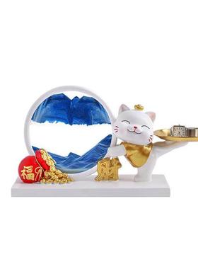 招财猫流沙画装饰品摆件入户玄关钥匙收纳家居客厅高级感乔迁礼品