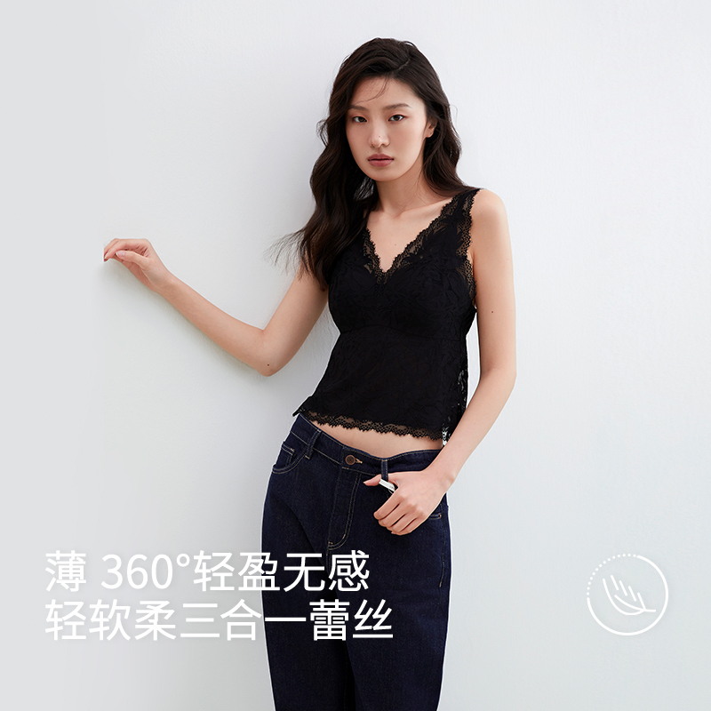 音儿蕾丝吊带小背心女夏季薄款外穿带胸垫修身内搭打底无袖上衣夏-图3