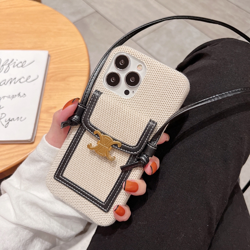 千鸟格斜挎可背带苹果16prmax手机壳iPhone15pro高档奢华13promax背包式女款14promax潮牌奢侈11插卡包12适用 - 图1