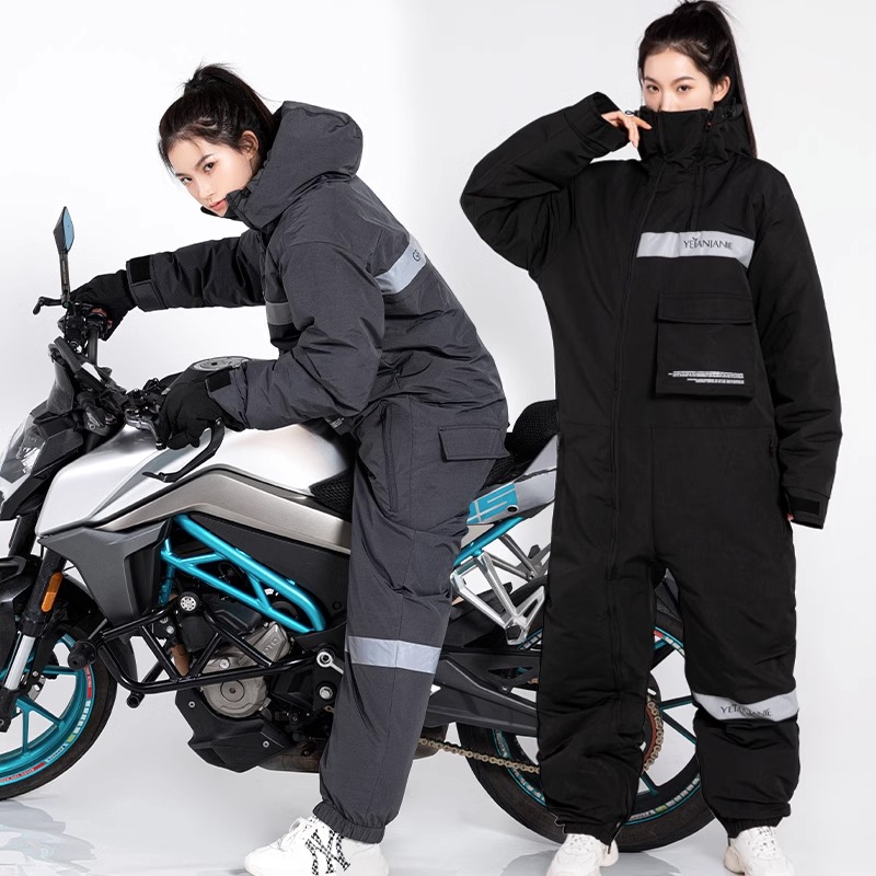 新款骑行服摩托车男女款冬季加绒机车连体赛车服防摔防水防寒服装